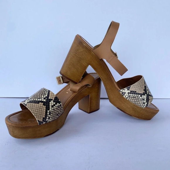 ANTHROPOLOGIE Seychelles Jump For Joy Platform Sandal Beige Python Size 9 - Picture 4 of 9